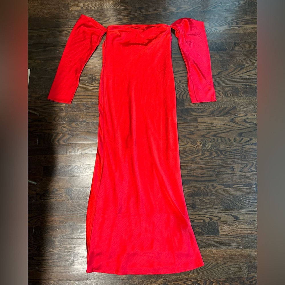 Meshki elegant red off the shoulder cocktail dress